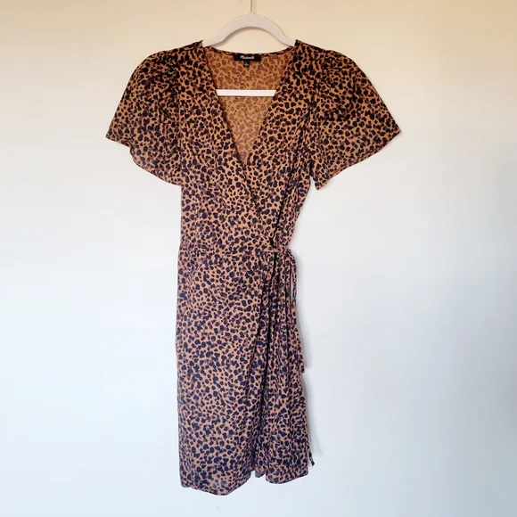 Madewell Flutter-Sleeve Wrap Mini Dress in Painted Leopard - Picture 5 of 9
